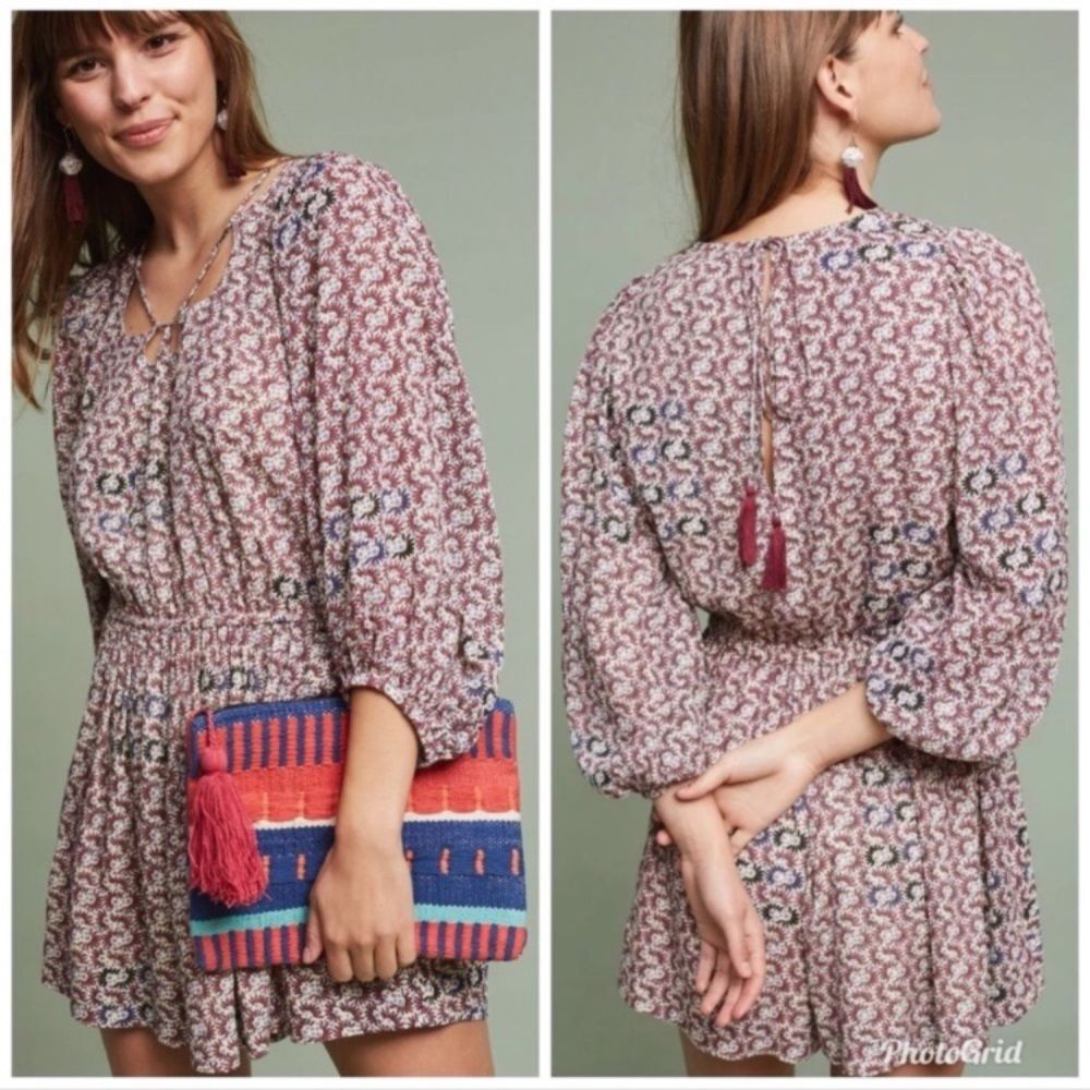 Anthropologie Holding Horses Annamaria Romper Small Red White Blue Cage Tassel